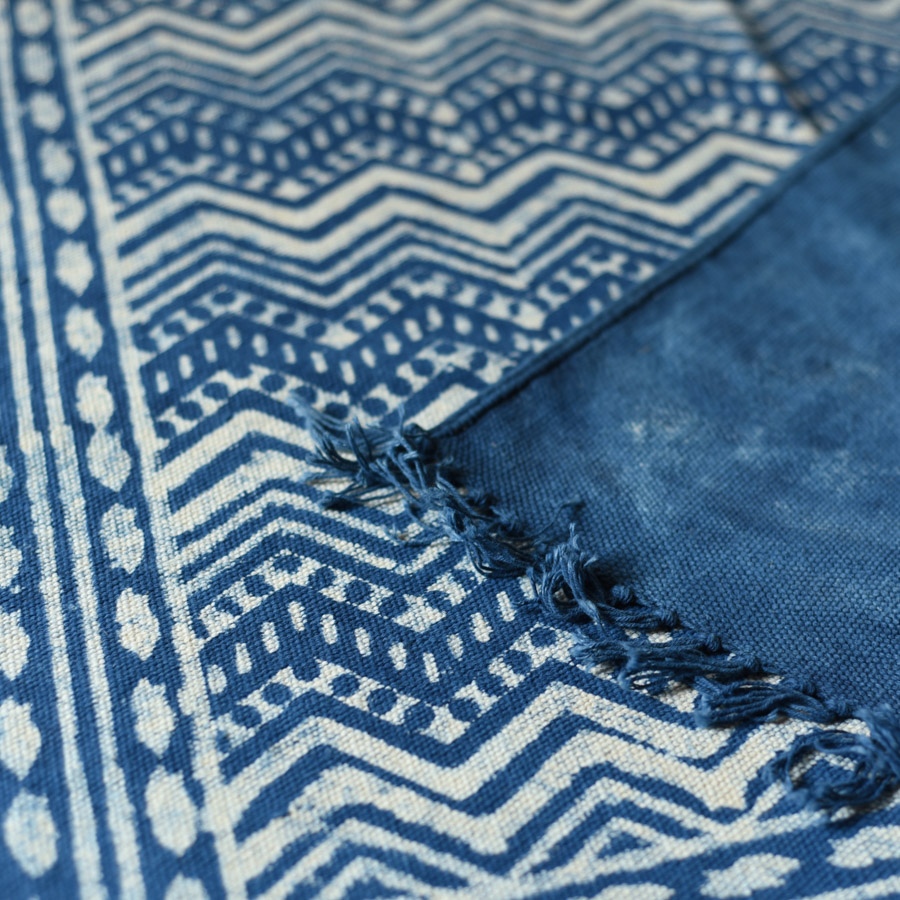 shop Indigo Natural Color Dhurrie ( 5 X 3 ) - Dabu Printed 