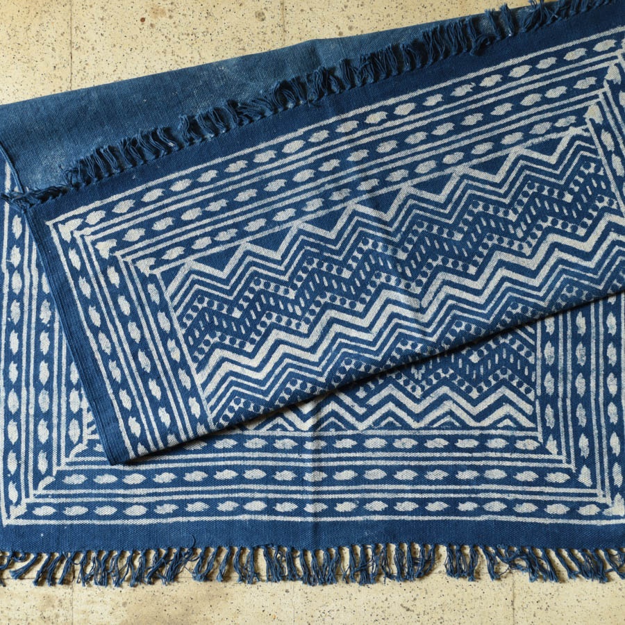shop Indigo Natural Color Dhurrie ( 5 X 3 ) - Dabu Printed 