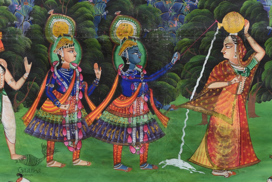 buy Traditional Antique Old Pichwai Painting   - Krishna With Panihari