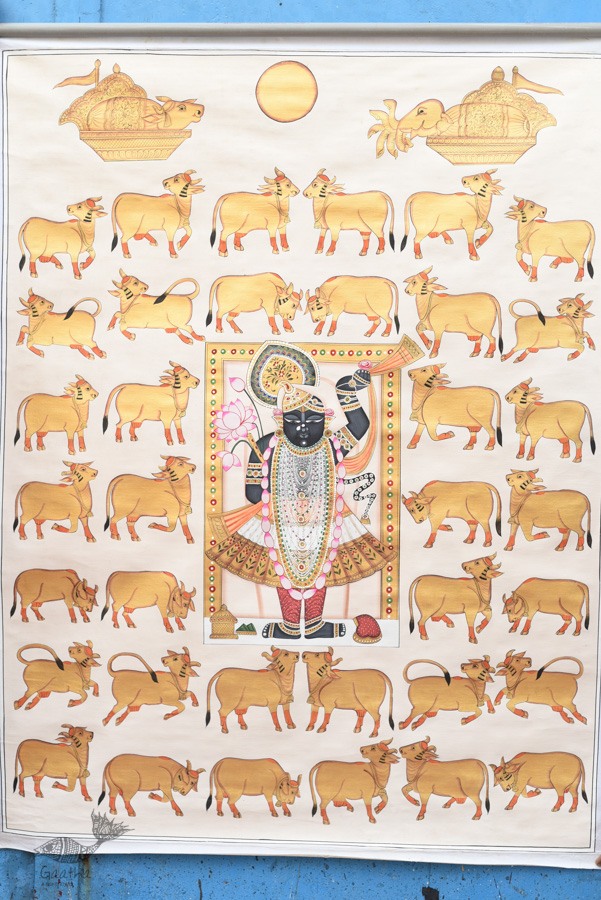 buy Traditional Pichwai Painting - Shrinathji With Golden Cows