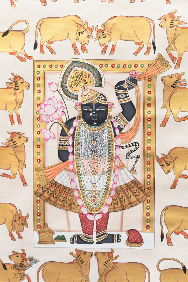 buy Traditional Pichwai Painting - Shrinathji With Golden Cows