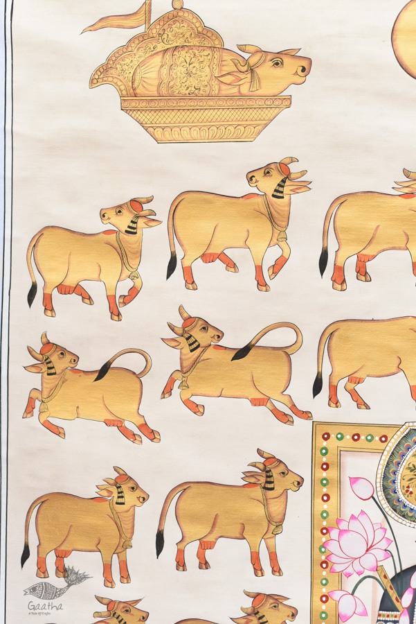 buy Traditional Pichwai Painting - Shrinathji With Golden Cows