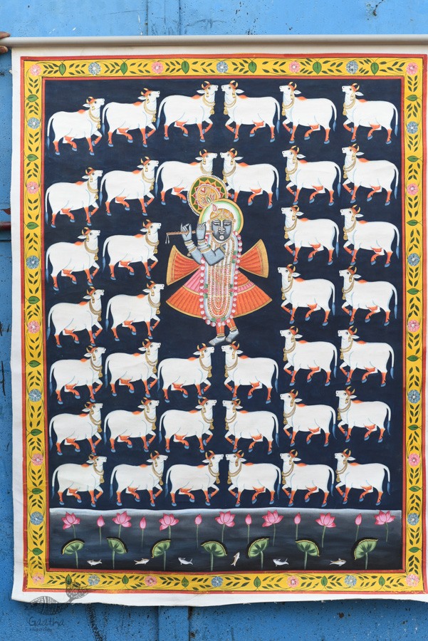 buy Traditional Pichwai Painting - Shrinathji & White cows