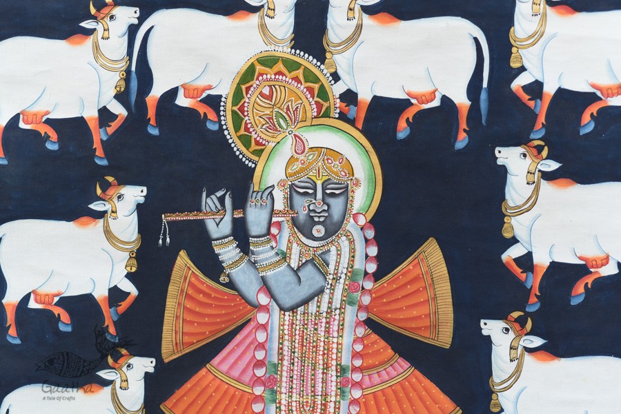 buy Traditional Pichwai Painting - Shrinathji & White cows