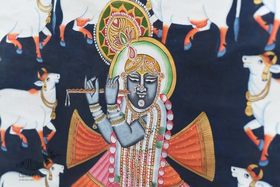 buy Traditional Pichwai Painting - Shrinathji & White cows