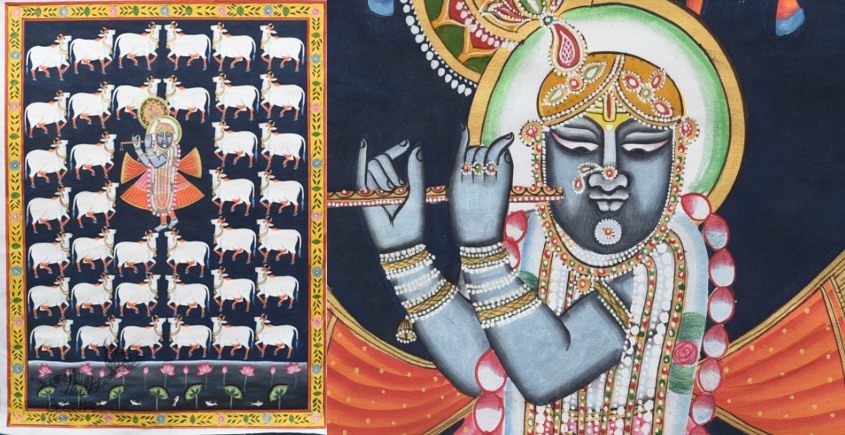 buy Traditional Pichwai Painting - Shrinathji & White cows