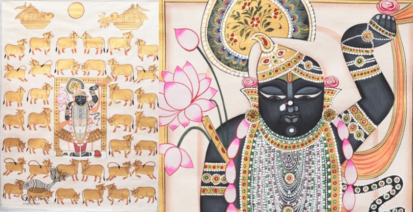 buy Traditional Pichwai Painting - Shrinathji With Golden Cows