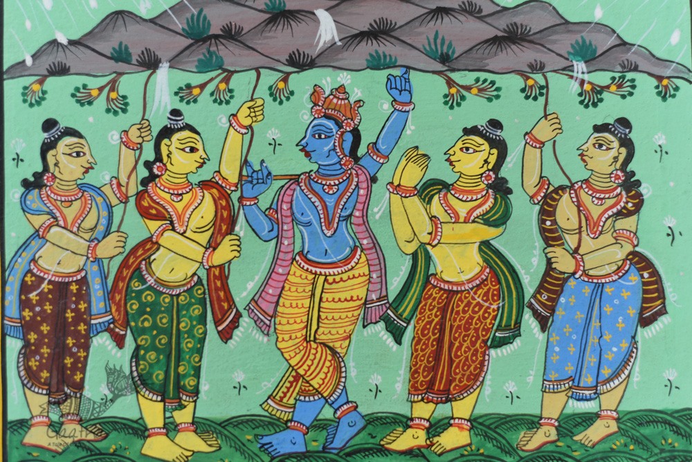 shop patachitra painting - krishna & Govardhan