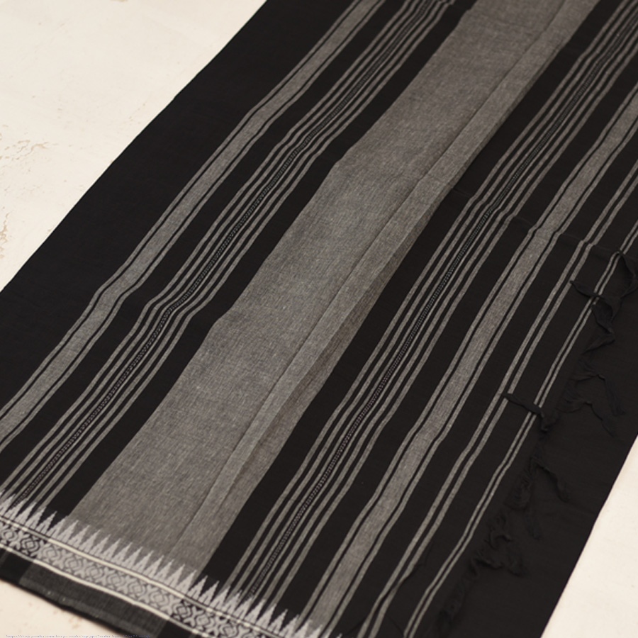 shop Begampuri Pure Cotton Black Saree With Woven Border