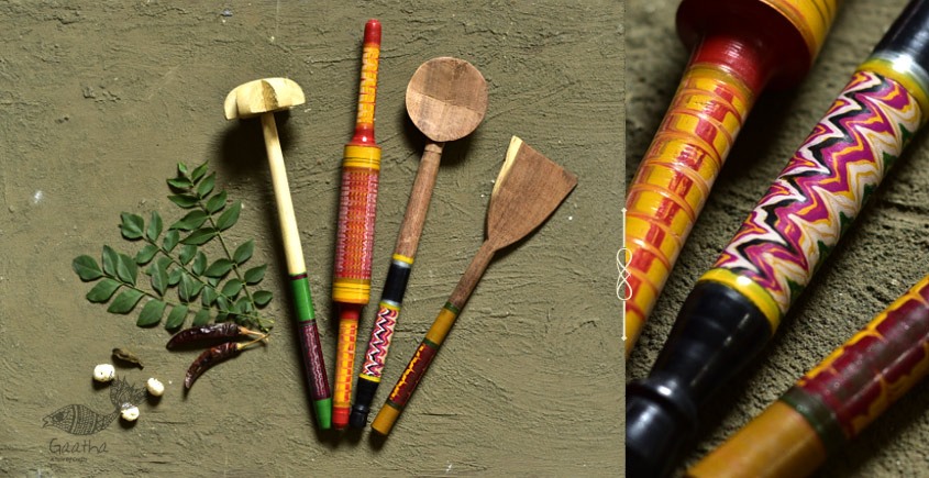 Rasoi ✯ Kutch lacquer ladles { Set of Four } ✯ 4