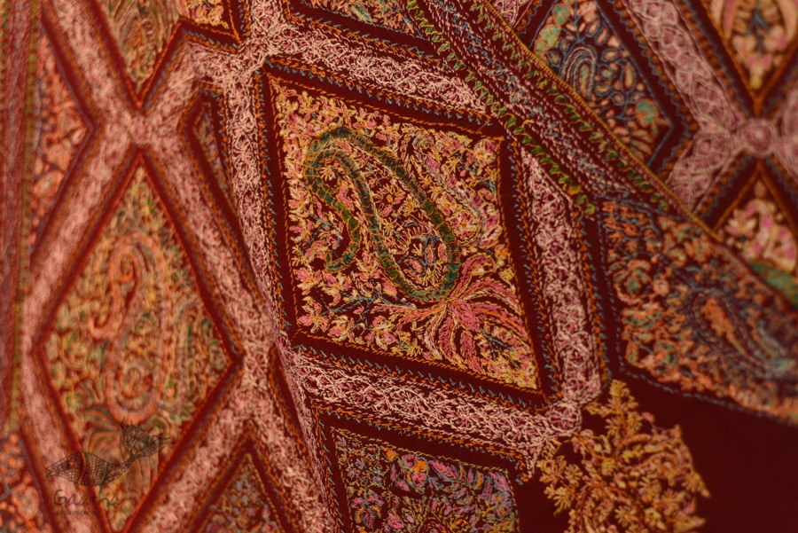 shop Pashmina Shawl - Sozni Jamawar Embroidery - Maroon