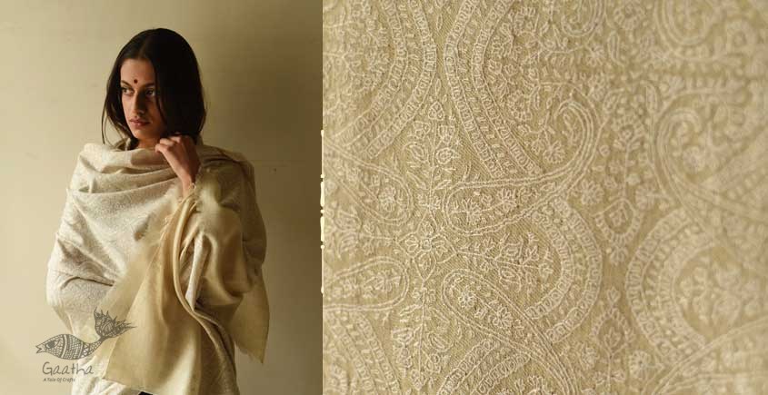 shop Pashmina Kashmiri Shawl ~ Sozni Jamawar Embroidery - White on White