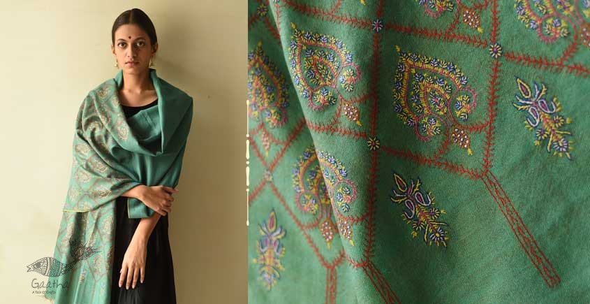 shop Sozni Jamawar Embroidery - Pure Pashmina Shawl