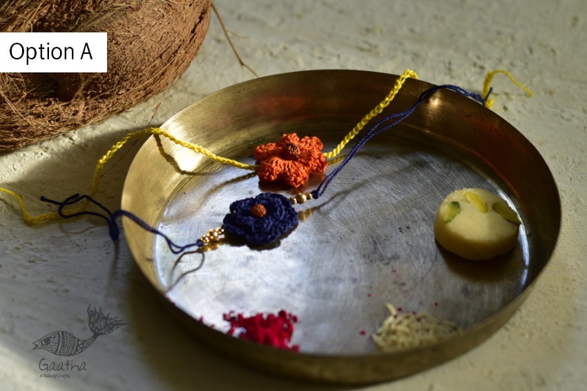 shop online latest collection of handmade crochet rakhi sets