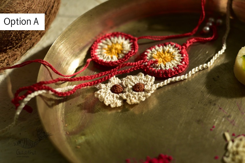 shop online latest collection of handmade crochet rakhi and lumba set