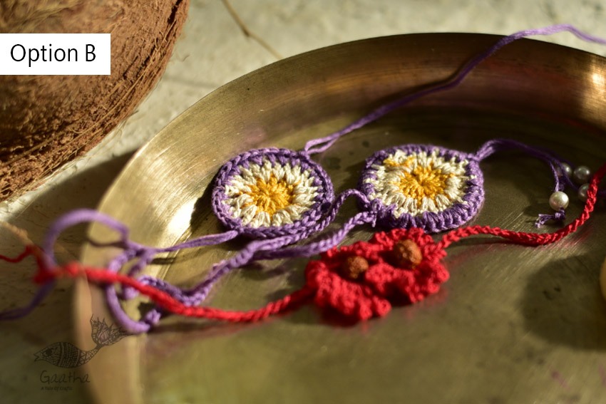 shop online latest collection of handmade crochet rakhi and lumba set