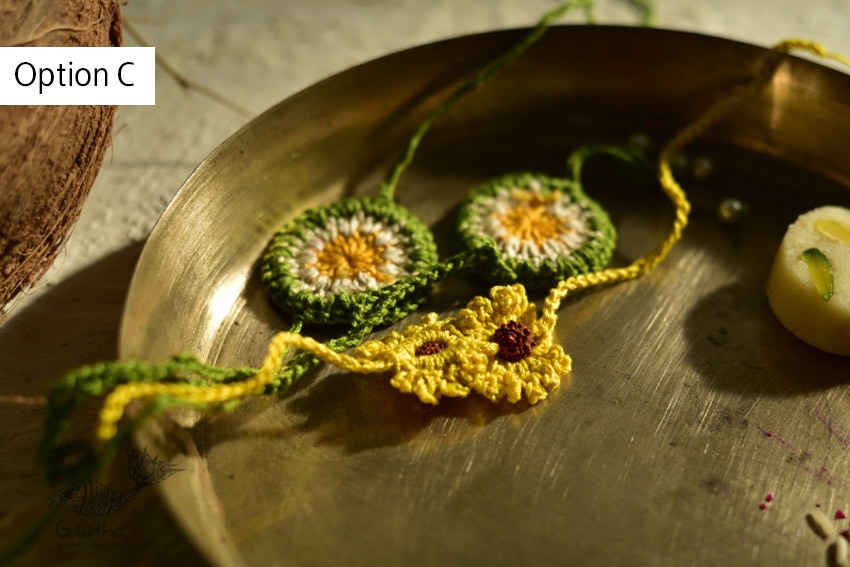 shop online latest collection of handmade crochet rakhi and lumba set