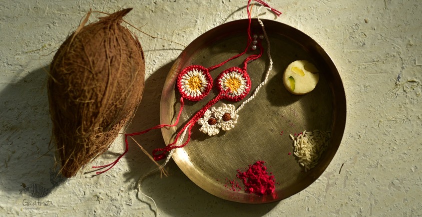 shop online latest collection of handmade crochet rakhi and lumba set