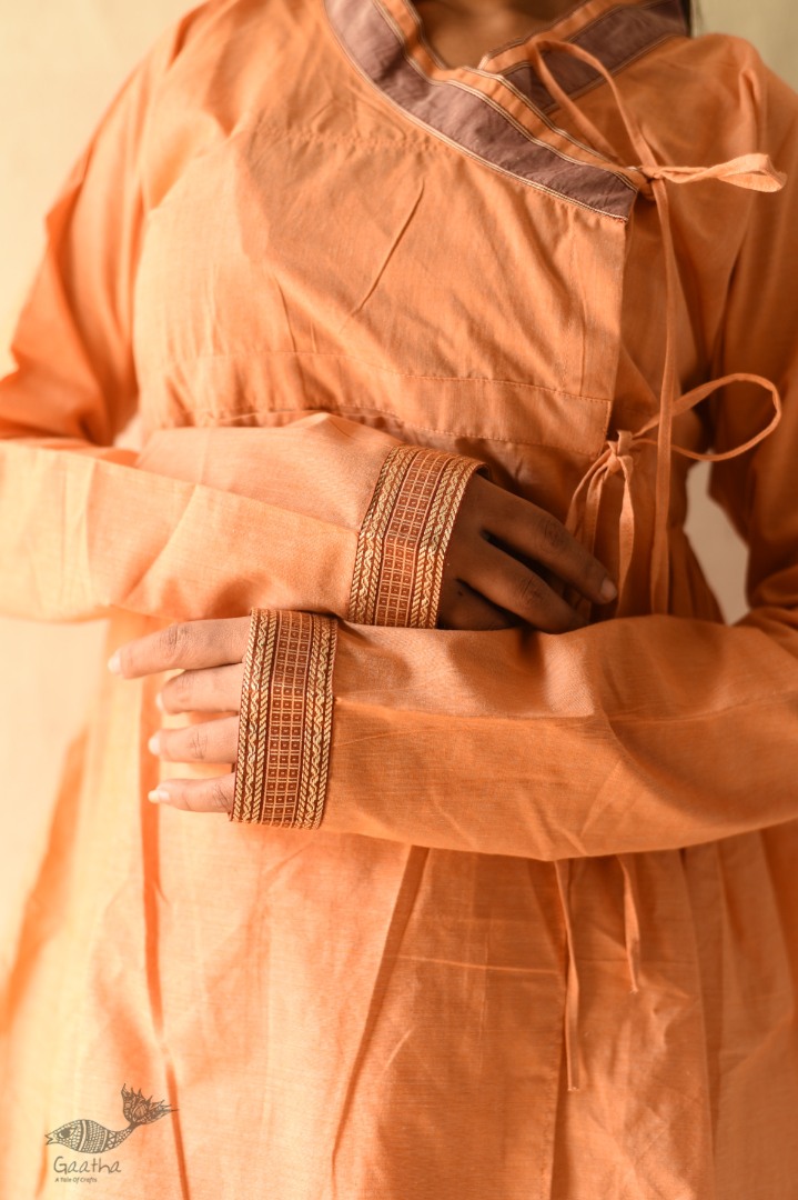 shop Handloom Cotton - Stitched Plain orange Kediyu