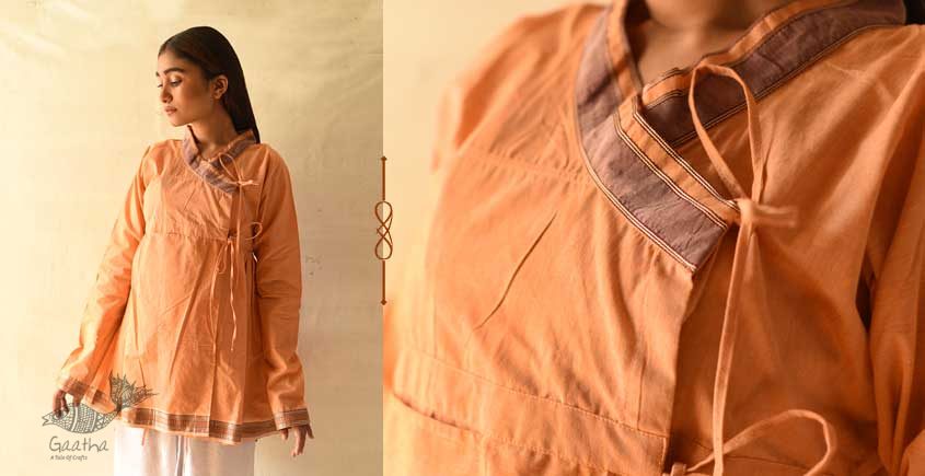 shop Handloom Cotton - Stitched Plain orange Kediyu