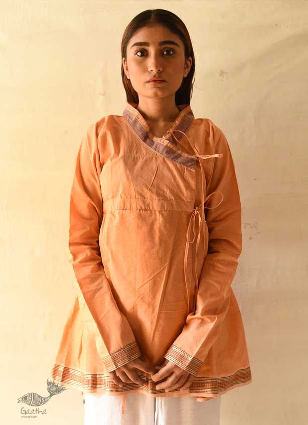 shop Handloom Cotton - Stitched Plain orange Kediyu
