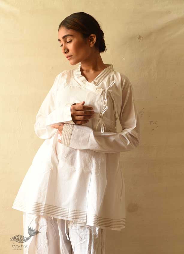 shop Handloom Cotton - Stitched Plain White Kediyu