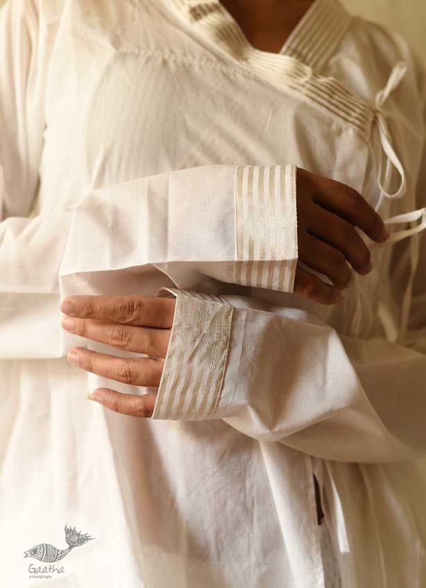 shop Handloom Cotton - Stitched Plain White Kediyu