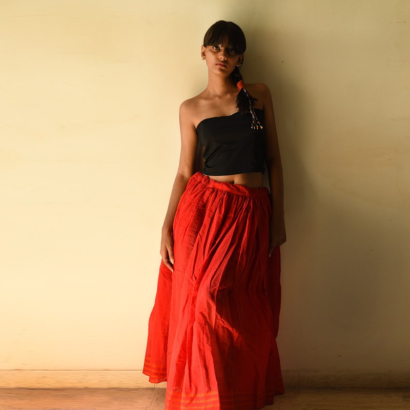 Loom & Light - Handloom Cotton Skirt ~ Red