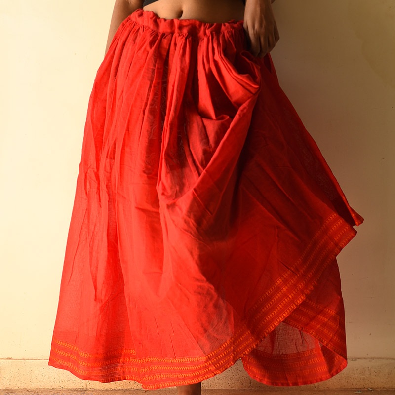 Loom & Light - Handloom Cotton Skirt ~ Red