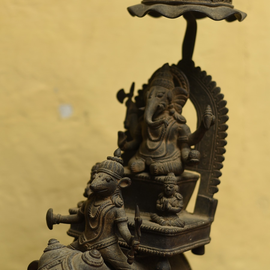Shop Antique from Khajuraho Brass Ganesh Rath With Mushak & Gajraj