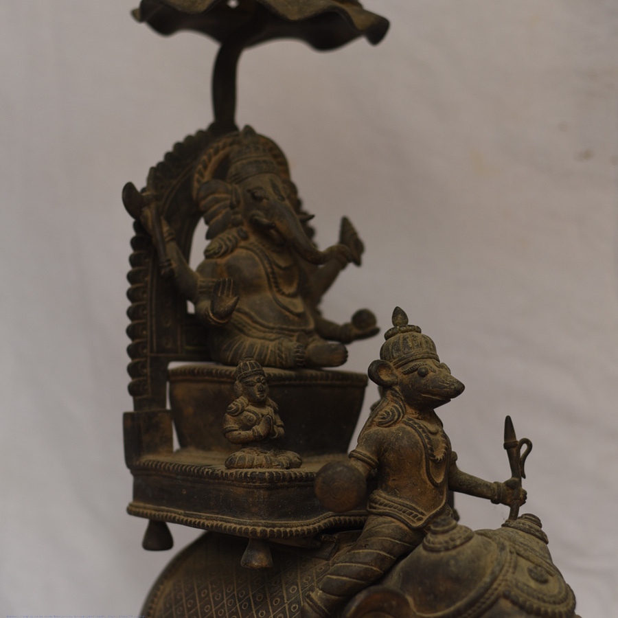 Shop Antique from Khajuraho Brass Ganesh Rath With Mushak & Gajraj