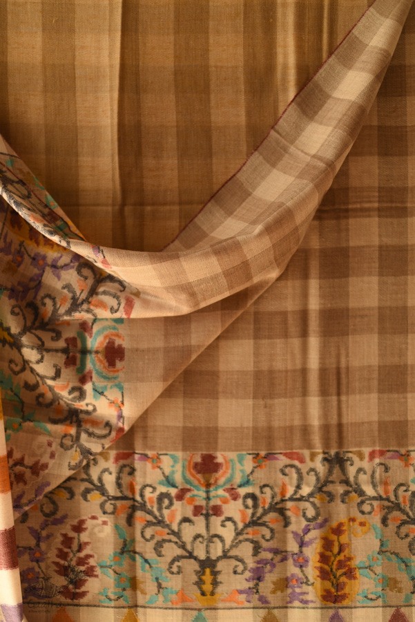 shop Kashmiri handwoven Pure Pashmina Kani Checks Shawl