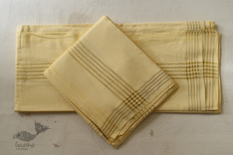 Handloom Cotton + Matka Silk Dhoti With Khes with Zari Border