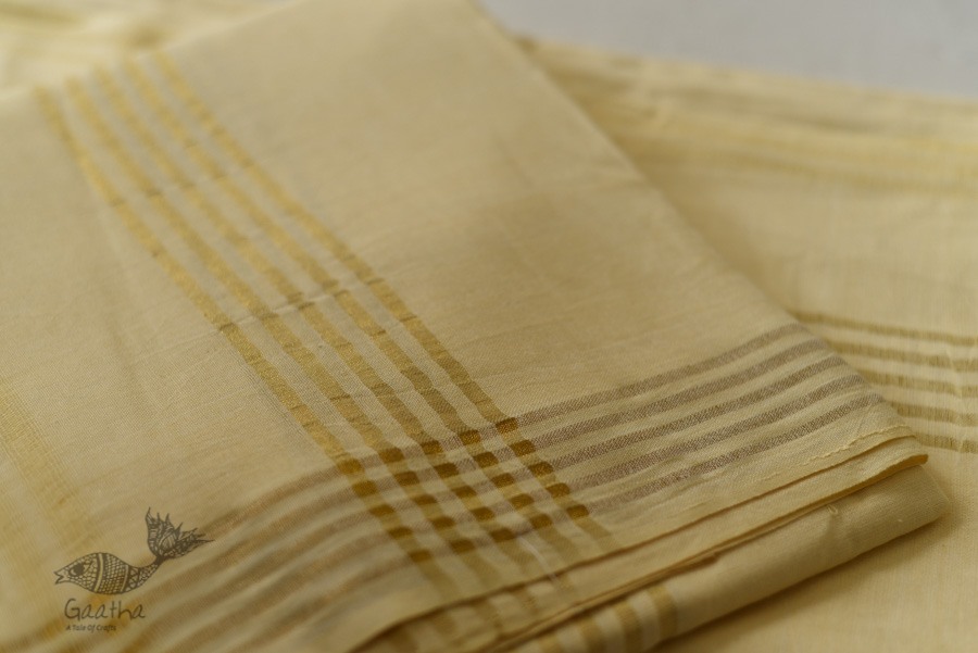 Handloom Cotton + Matka Silk Dhoti With Khes with Zari Border