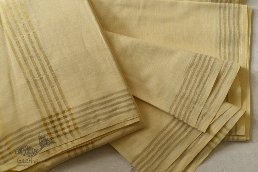 Handloom Cotton + Matka Silk Dhoti With Khes with Zari Border