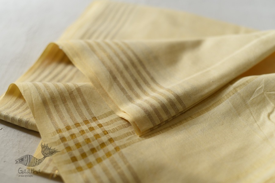 Handloom Cotton + Matka Silk Dhoti With Khes with Zari Border