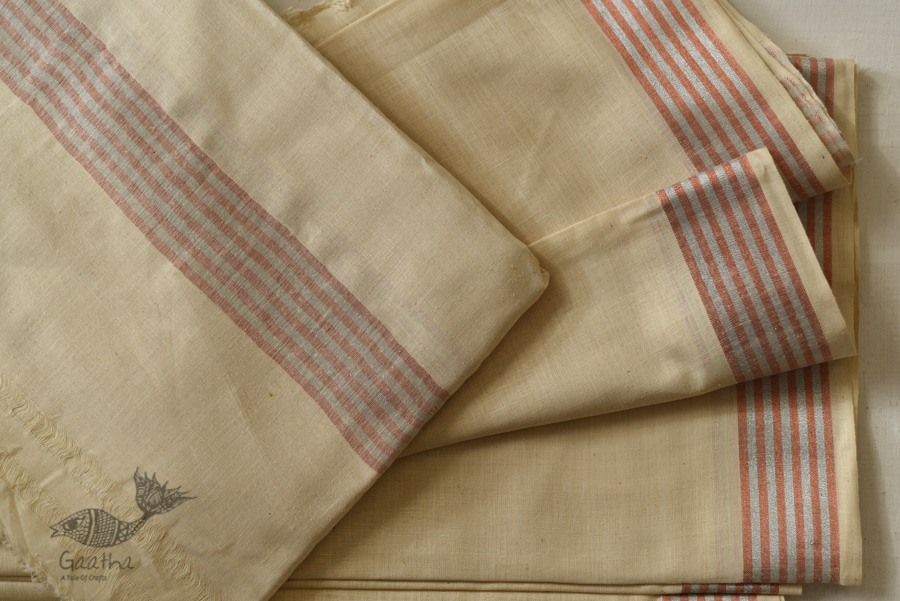 Handloom Matka Silk + Matka Silk Dhoti & Khes - Red & Silver Line Border