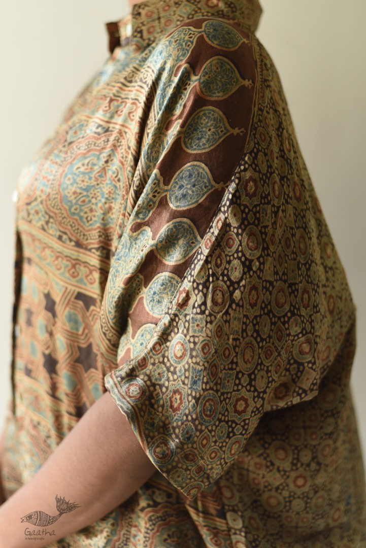 buy Ajrakh Block Printed Modal Silk Shirt