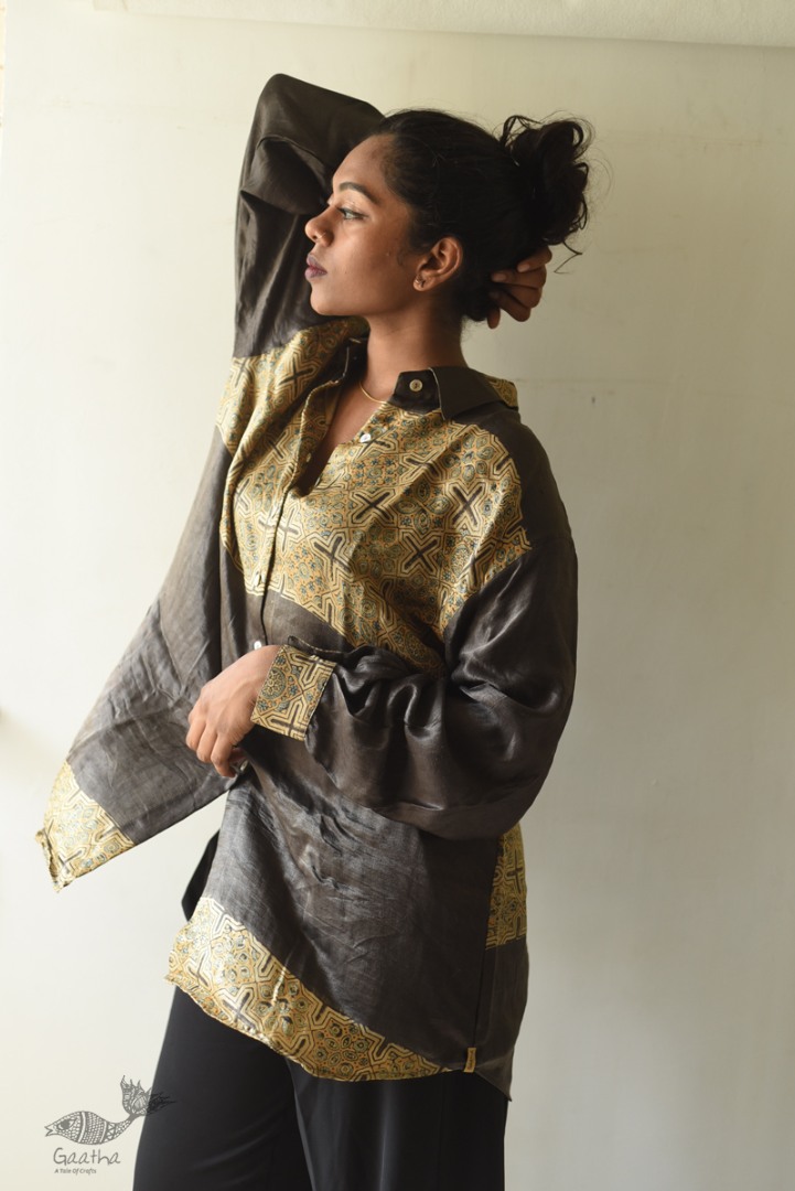 buy Ajrakh Modal Silk Brown Shirt