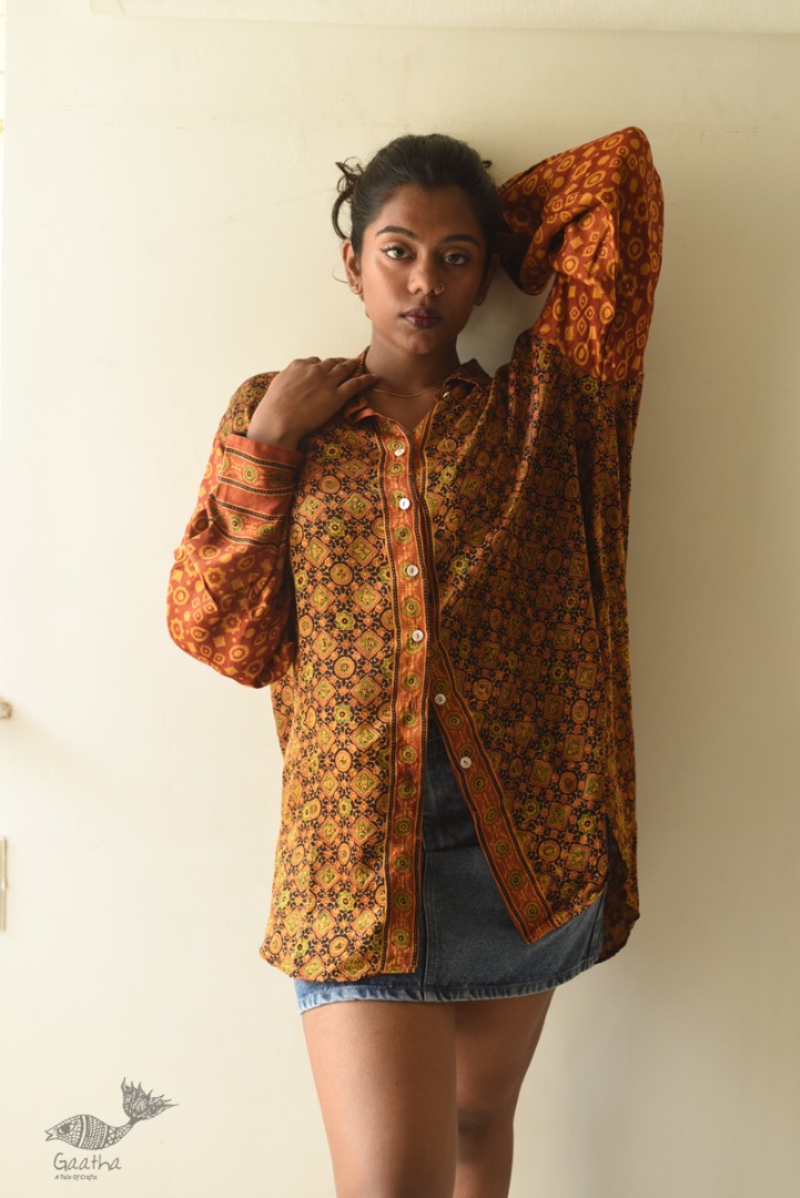 buy Hand Block Prints ~ Ajrakh Modal Silk Shirt