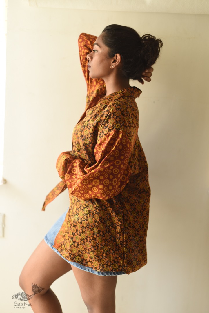 buy Hand Block Prints ~ Ajrakh Modal Silk Shirt