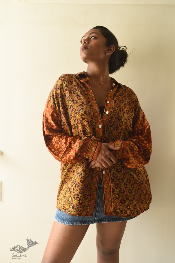 buy Hand Block Prints ~ Ajrakh Modal Silk Shirt