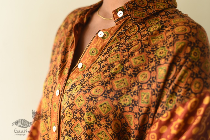 buy Hand Block Prints ~ Ajrakh Modal Silk Shirt