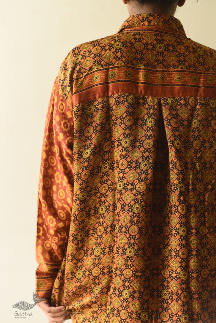 buy Hand Block Prints ~ Ajrakh Modal Silk Shirt