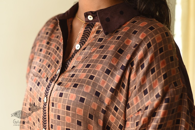 buy Ajrakh Modal Silk - Checks Loose Shirt