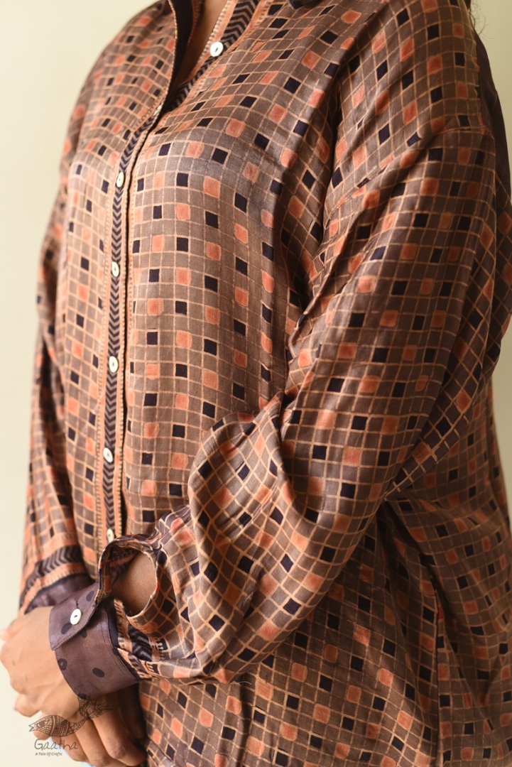 buy Ajrakh Modal Silk - Checks Loose Shirt