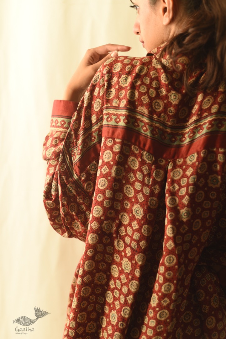 buy Ajrakh Modal Silk Red Shirt