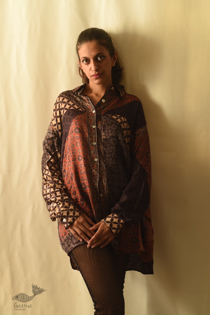 buy Ajrakh Modal Silk - Free Size Shirt