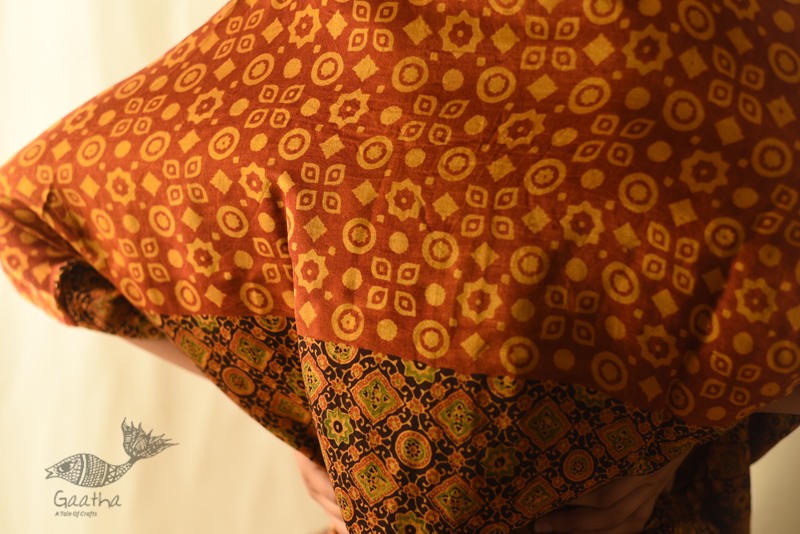 buy Ajrakh Modal Silk Half Sleeve Shirt ~ Mustard Yellow