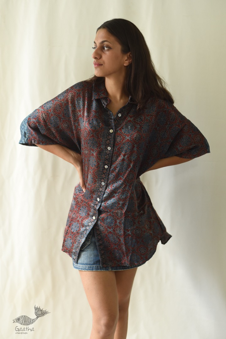 buy Ajrakh Block Printed Modal Silk Unisex Shirt